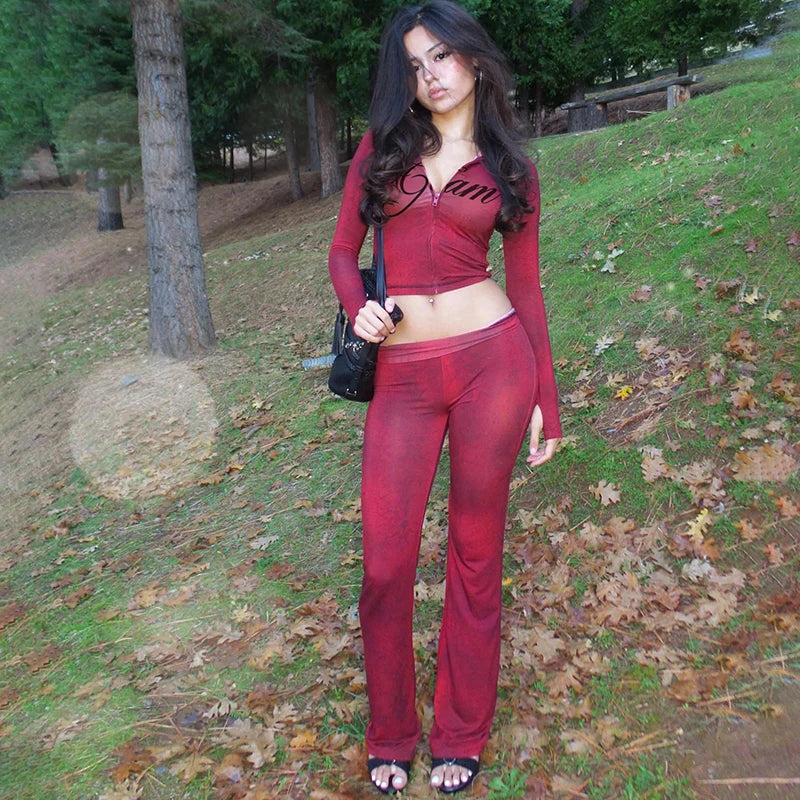 Snake Print Zip Jacket and Pants Two Piece Set for Women