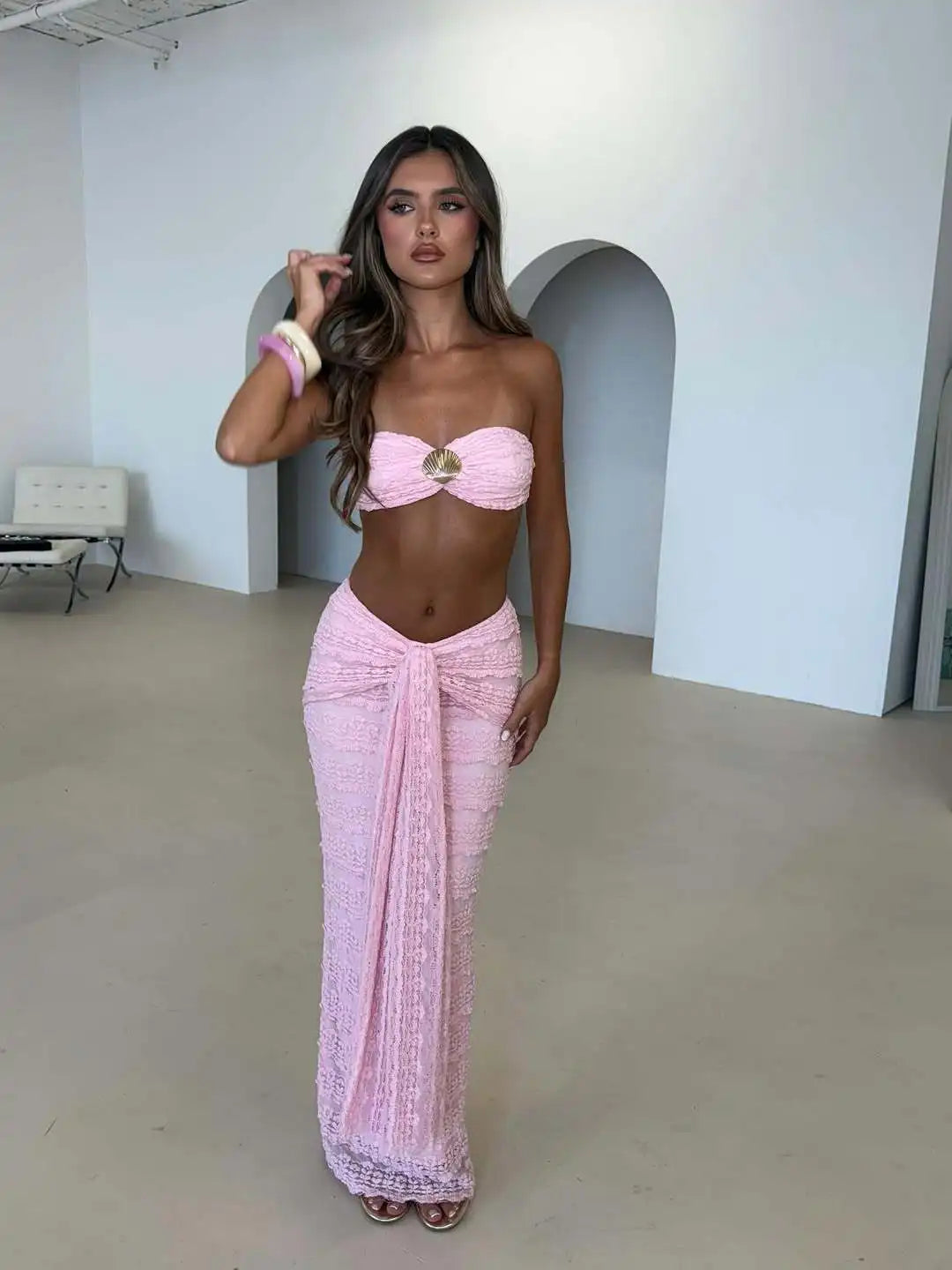 Lace Detail Strapless Two Piece Swim Set for Women