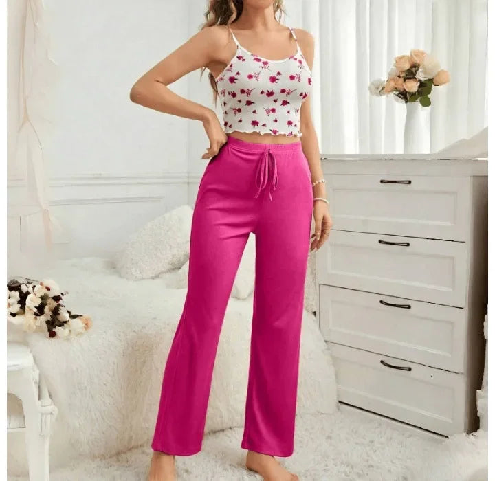 Two Piece Sets Womens Outfits Summer 2024 New Pajama Tank Top Home Clothes Strap Pants Casual and Comfortable Vests Suit Female