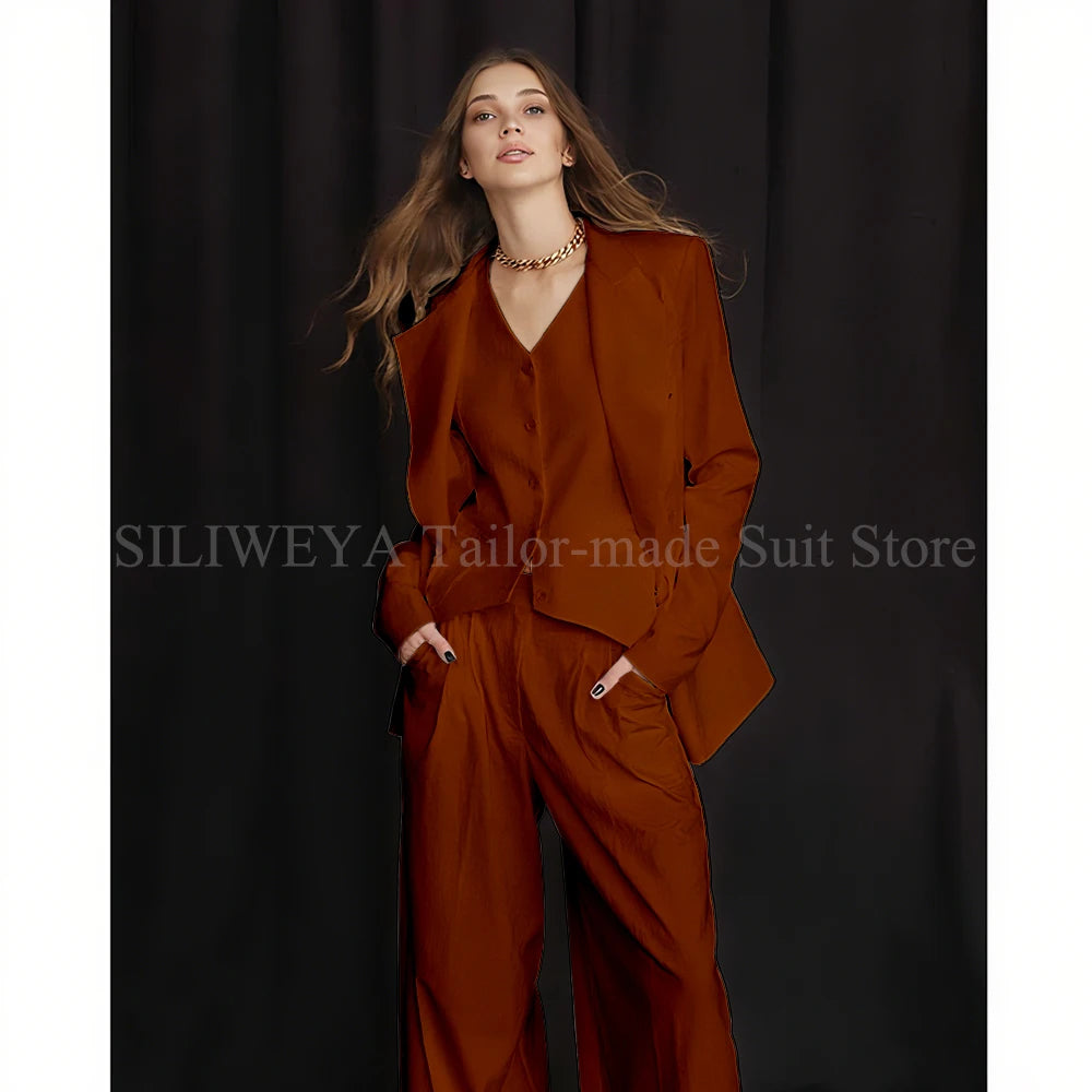 Slim Fit Single Breasted Three Piece Office Suit For Women