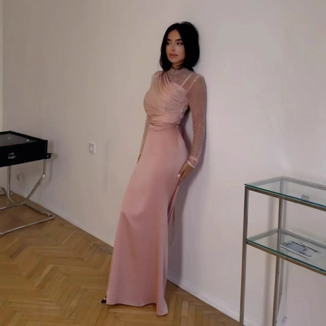 Elegant Asymmetrical Floor Length Pink Dress for Women