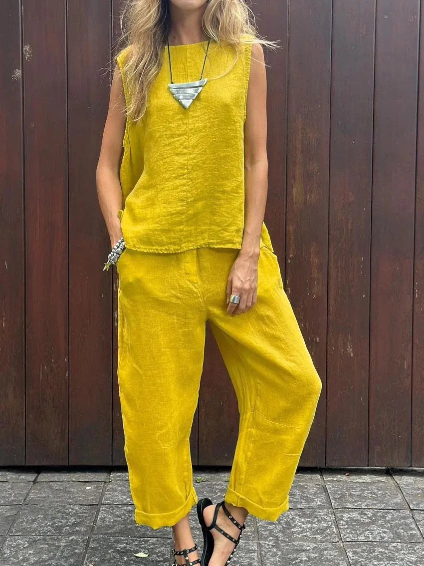 Casual Solid Color Tank Top and Pant Set for Women