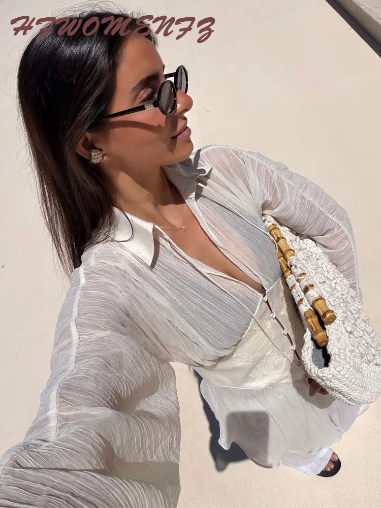 Elegant See-Through Patchwork Long Sleeve Top for Women