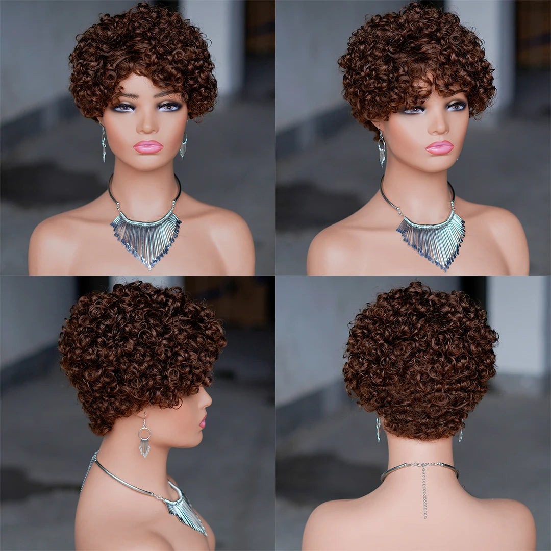 Short Curly Pixie Cut Brazilian Human Hair Wig for Women