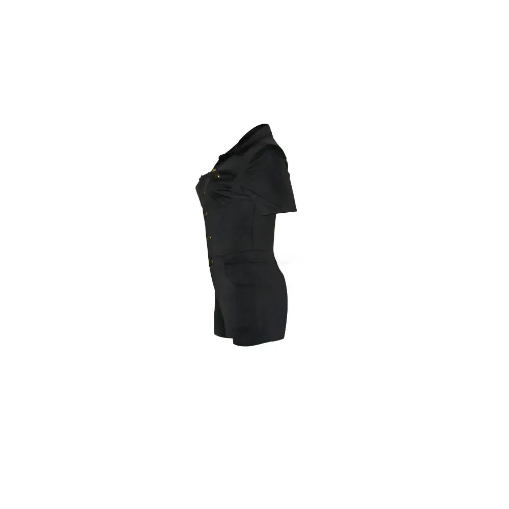 Summer V Neck Mesh Cargo Short Jumpsuit for Women