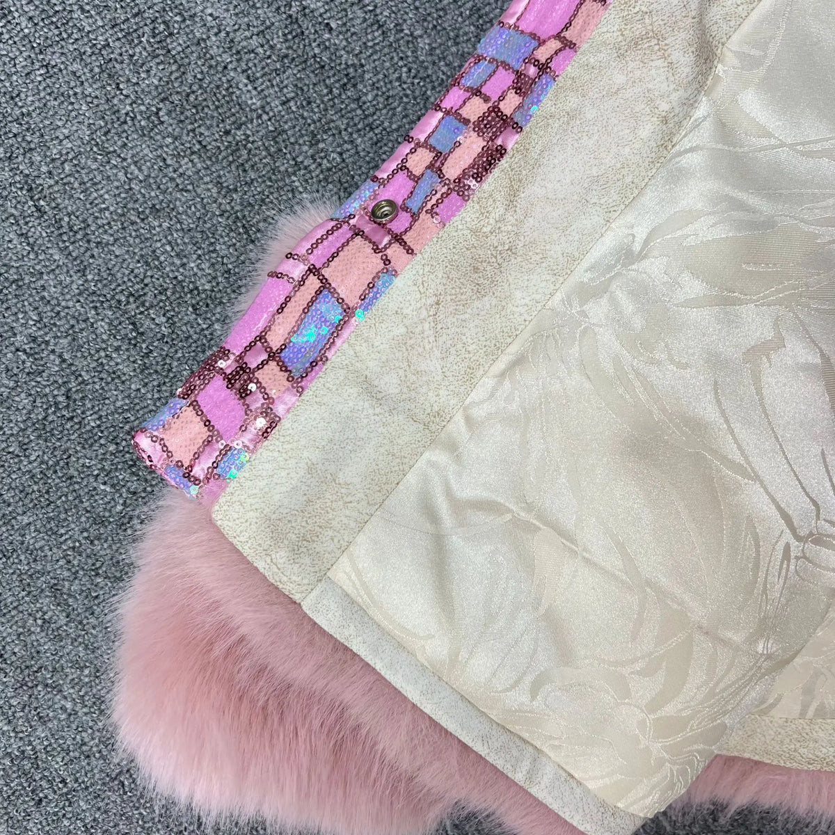 Purple Sequined Faux Fur Coat