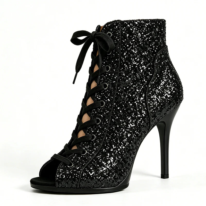 Black Peep Toe Stiletto Ankle Boots