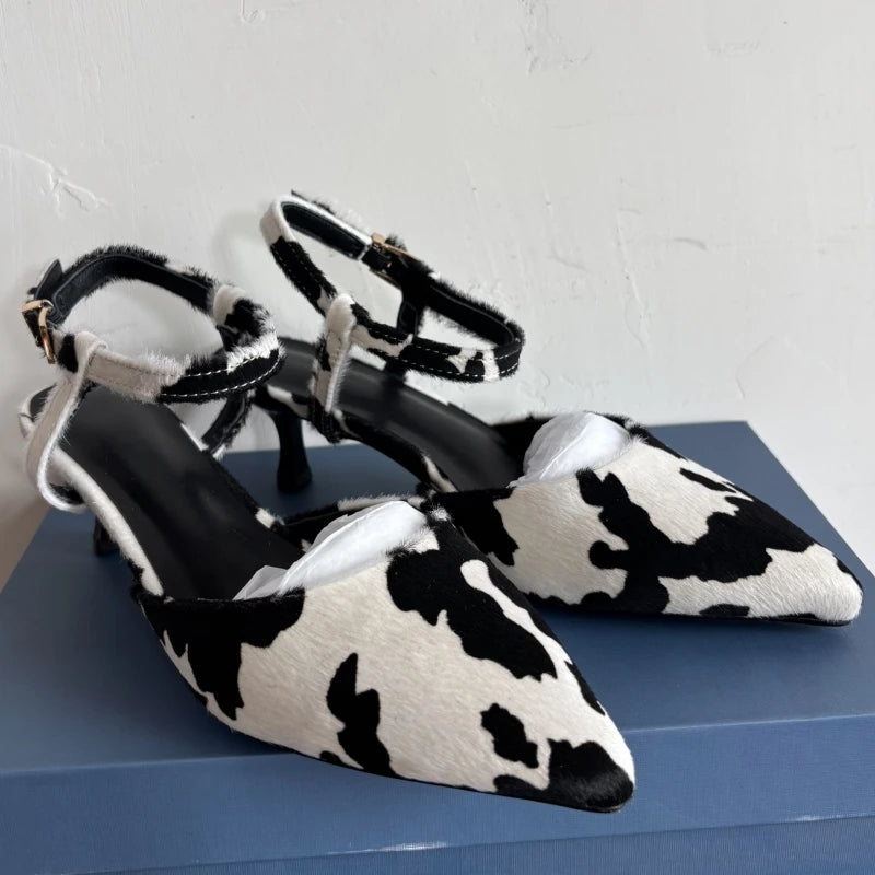 Leather Pointed Toe Mid Heel Sandals
