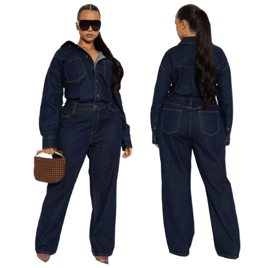 Washed Distressed Denim Jumpsuit