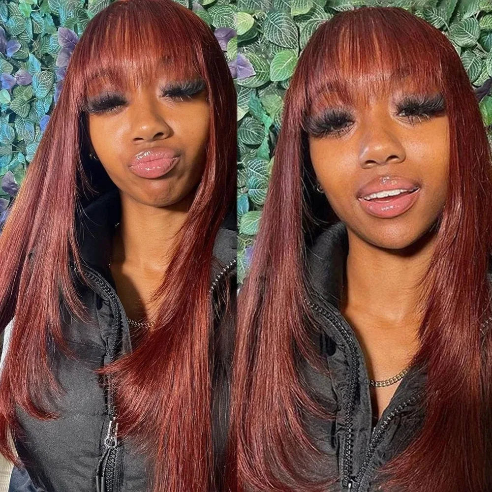 Natural Straight Layered Lace Front Wig With Bangs for Women