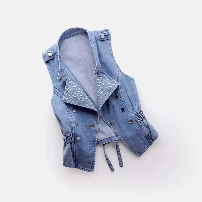 Sleeveless Double Breasted Denim Cowboy Vest for Women