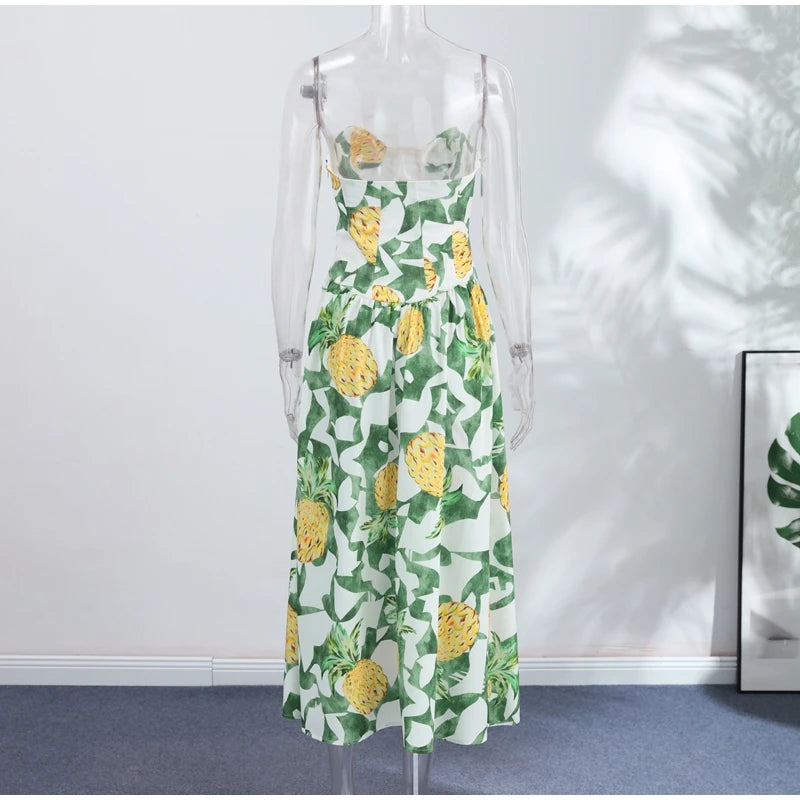 Printed Strapless Long Backless Dress With Pockets For Women