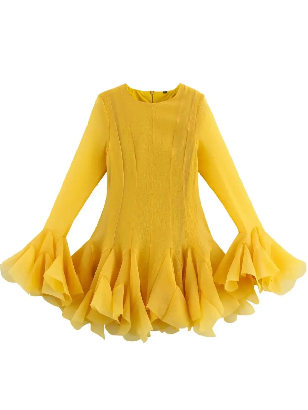 French Style Ruffle Hem Flare Sleeve Mini Dress for Women