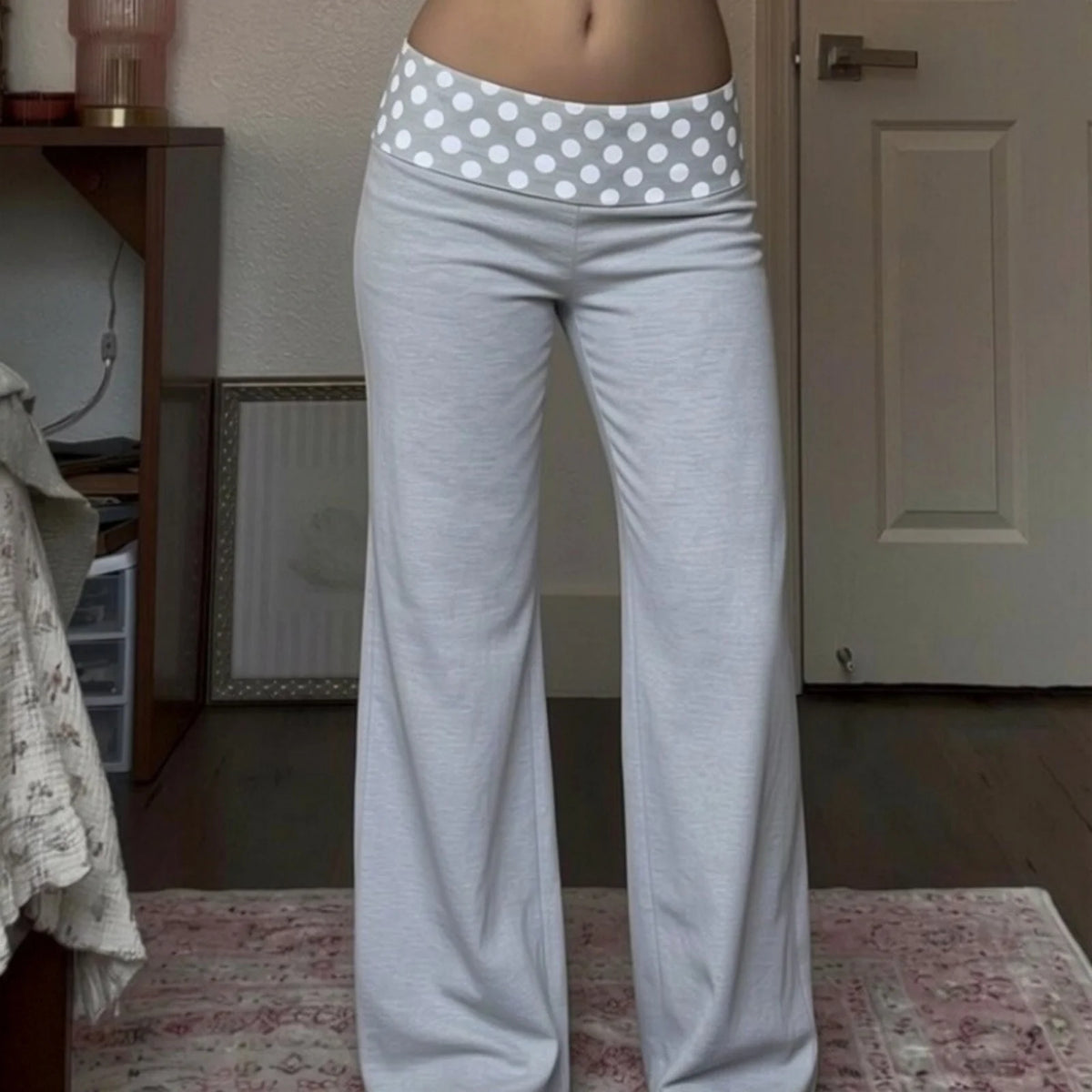 Y2K Polka Dot Patchwork Casual Lounge Pants for Women