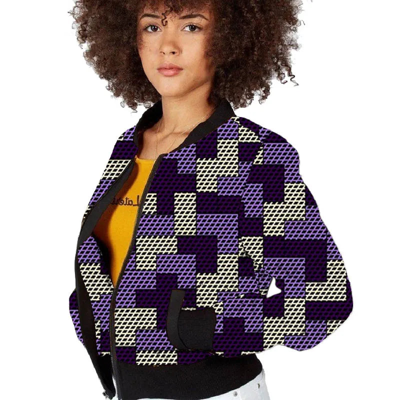 Elegant African Print Tailored Flight Jacket for Women