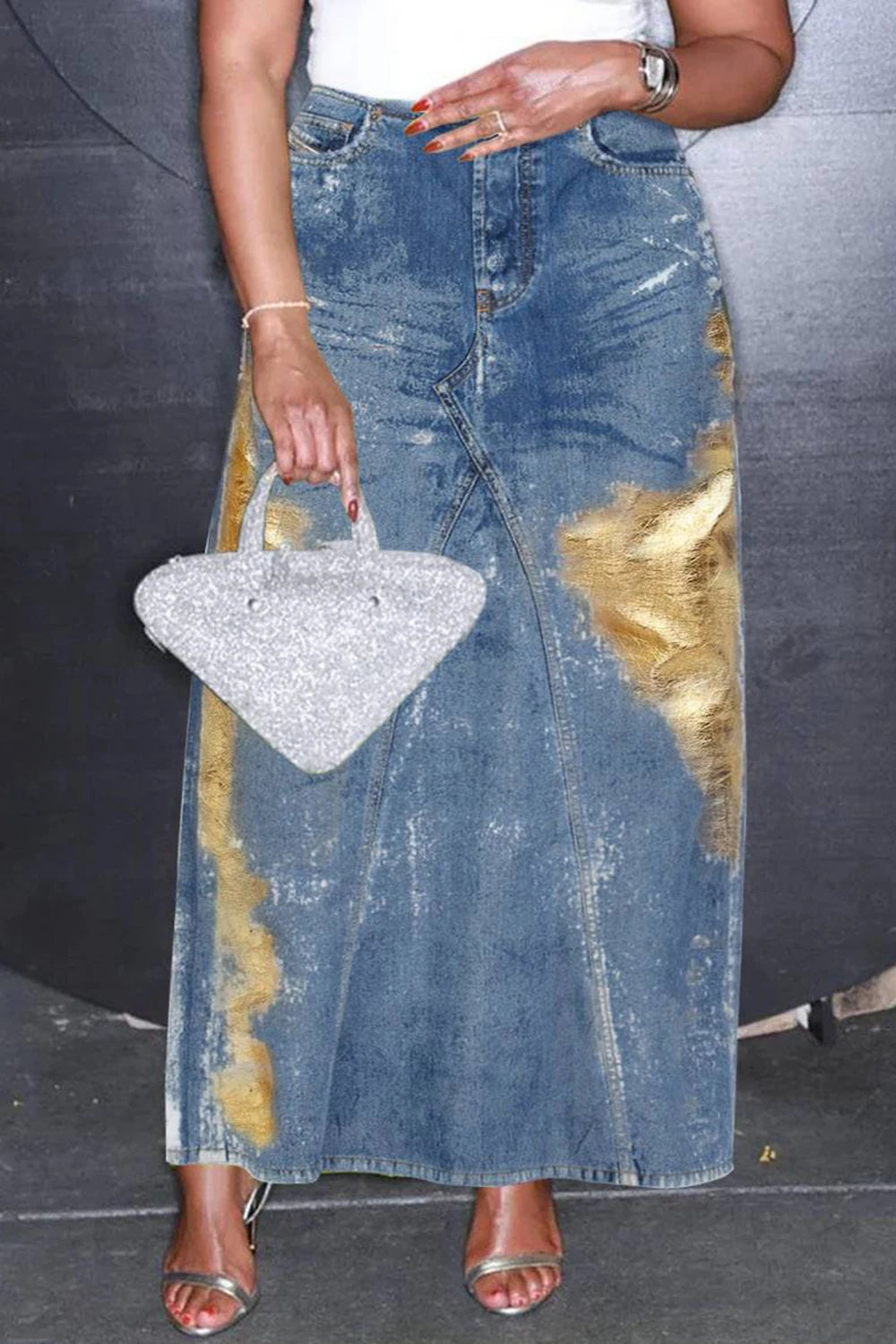 Plus Size High Waisted Distressed Denim Skirt For Women