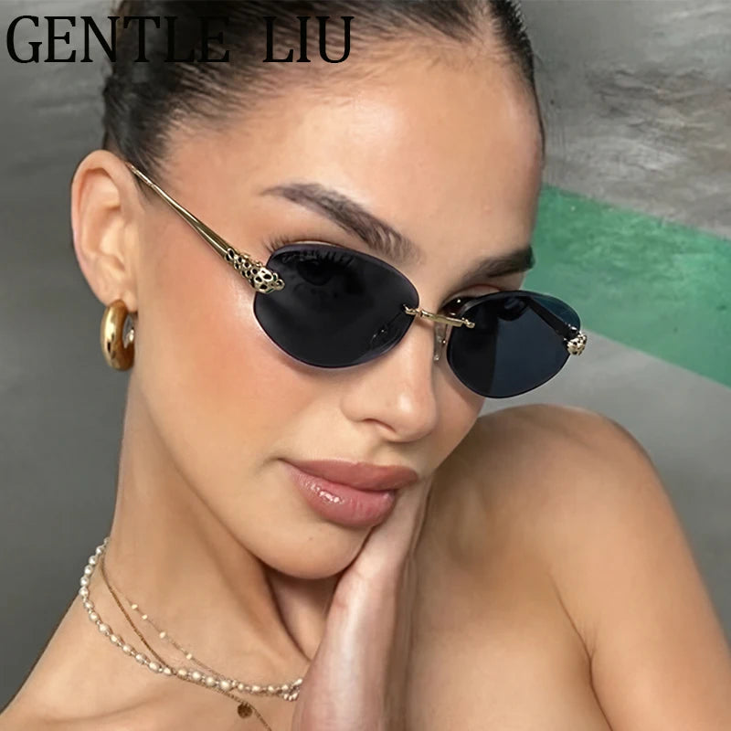 Gold Rimless Hexagon Sunglasses