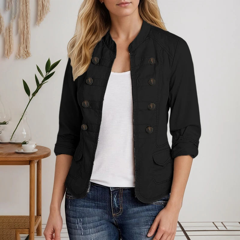 Lightweight Mandarin Collar Open Front Jacket for Women