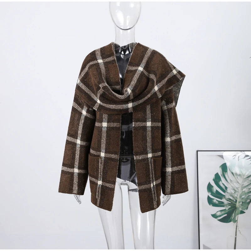 Plaid V-Neck Knit Cardigan With Double Pockets For Women