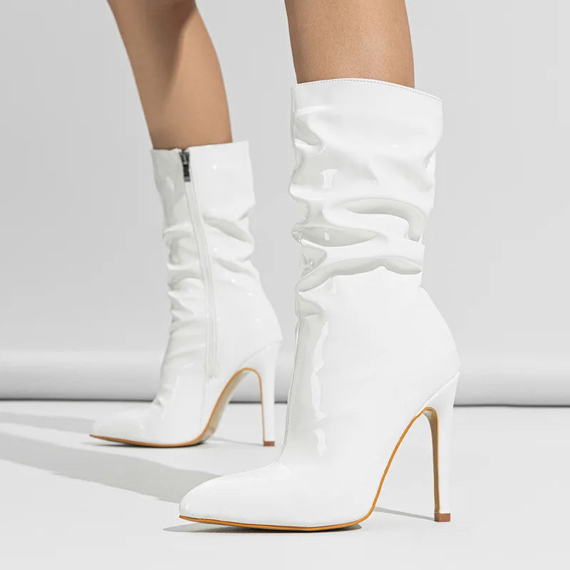 Pointed Toe Stiletto High Heel Mid-Calf Boots for Women