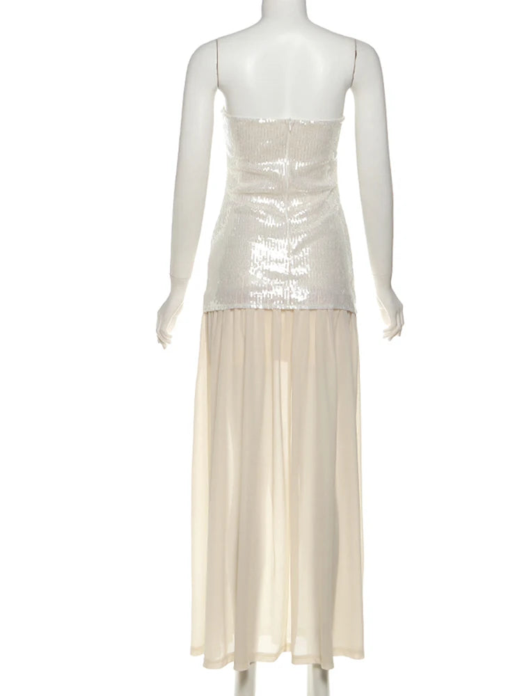 SIsterlinda Fashion Chic Sequin Dress Women Sexy Sleeveless Patchwork Zipper Beach Vacation Birthday Party Club Stretch Bodycon