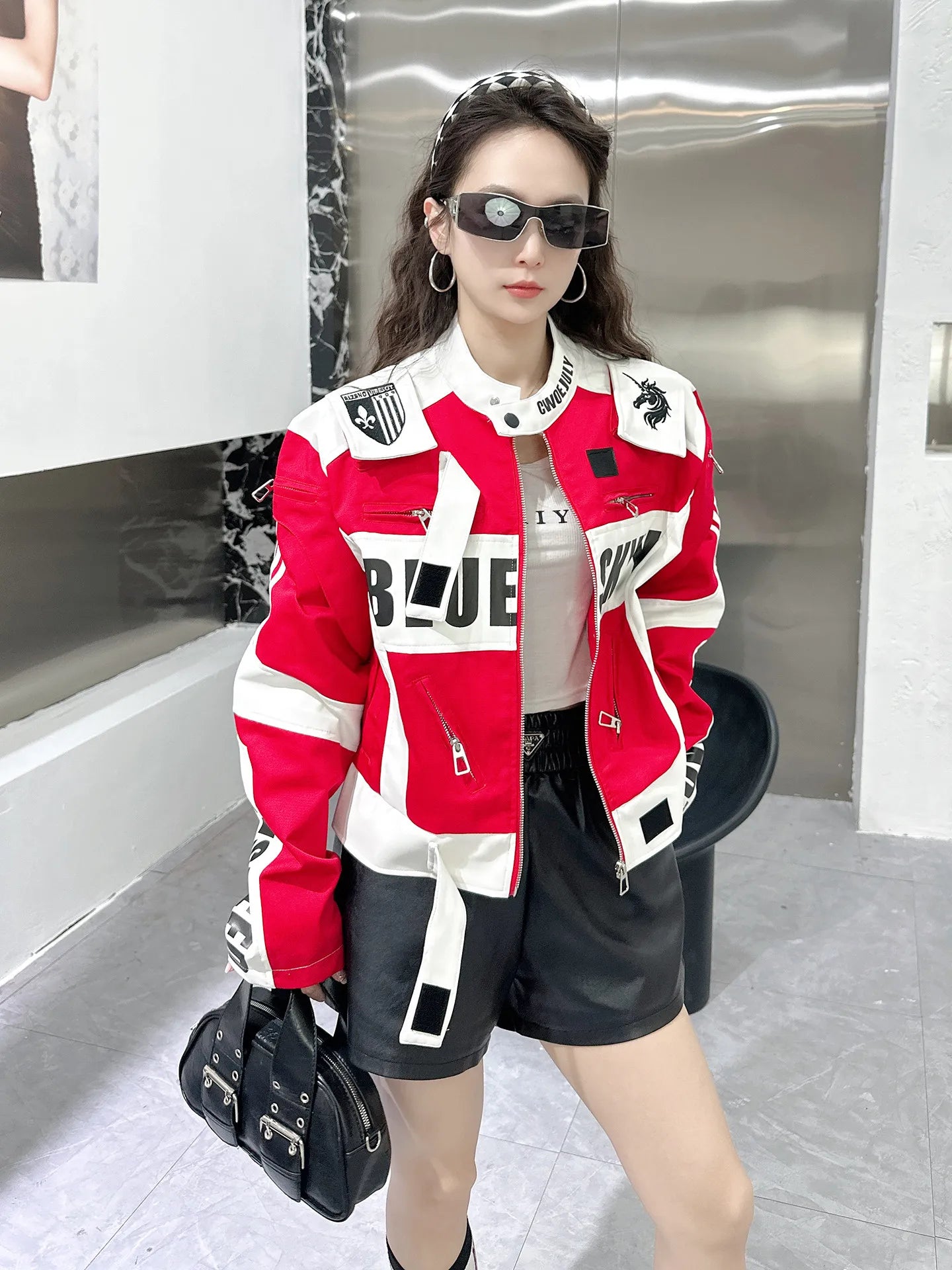 American Retro Motorcycle Clothes Stand Collar Short Zip Cardigans Coat Spring Autumn Embroidery Handsome Baseball Jackets Tide