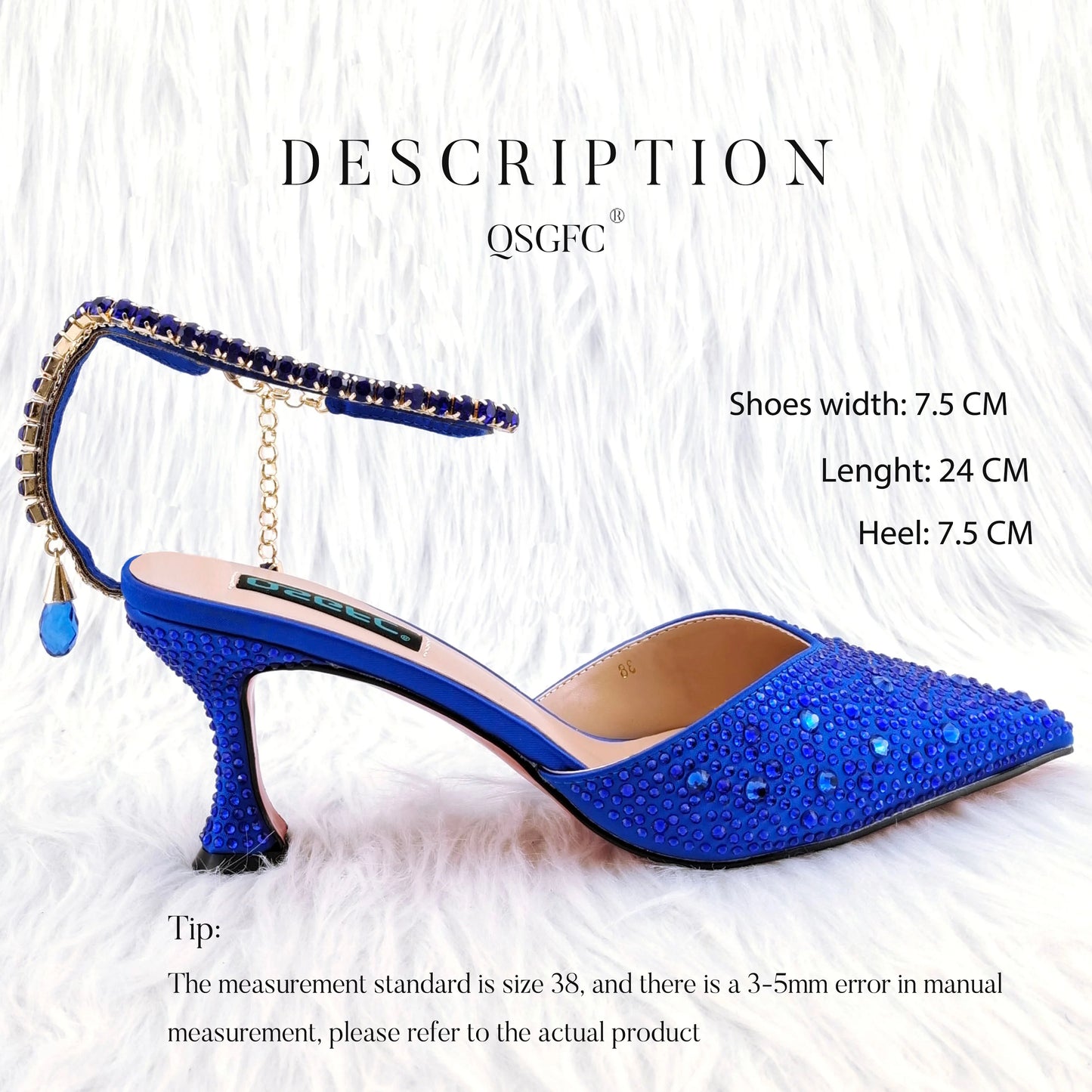 QSGFC Nigerian Popular Pointed Shoes And Bag Handle Soft Small Bag Anklet Design Mid-Heel Women's Shoes