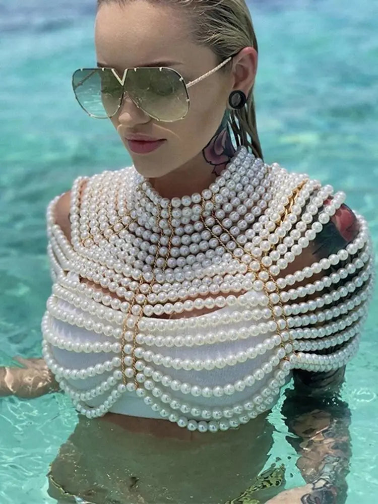 Pearl Beaded Shawl Top
