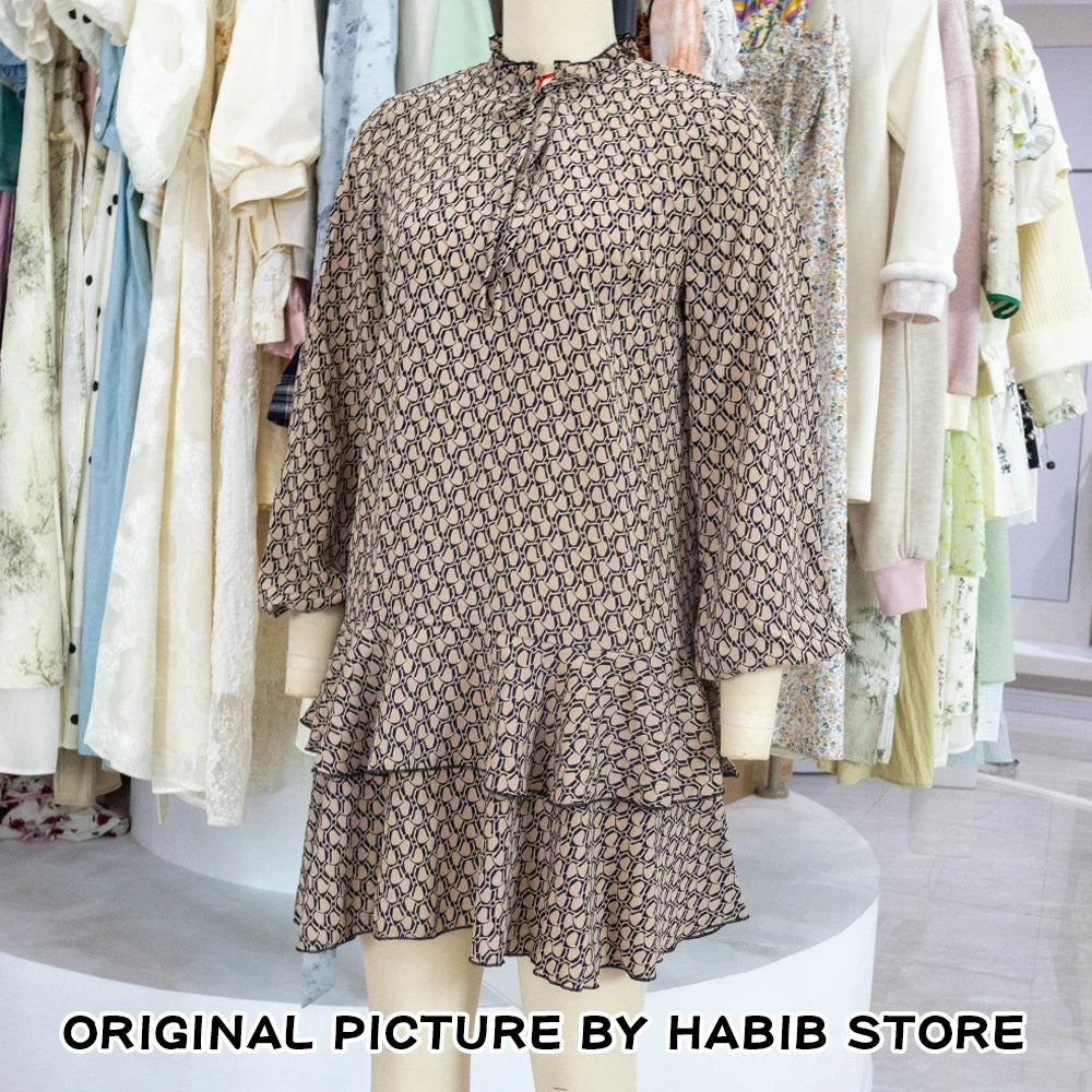 Ruffled Bow Knit Mini Dress Women's Summer Paisley  Print Contrast Cardigan Lace-Up Elegant Dress Female Knitwear Bandage Dress