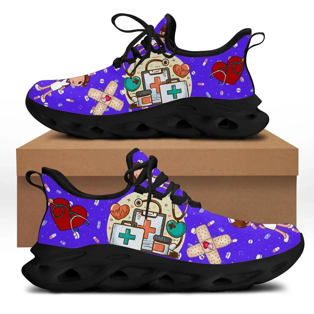 Cute Cartoon Print Lace-Up Nursing Shoes for Women