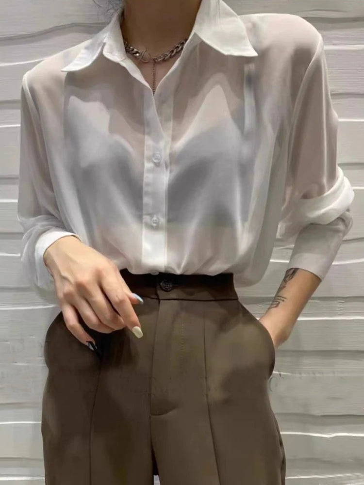 Women Long Sleeve Sun Protection Summer Chiffon Blouse Lightweight Open Front Loose Casual Elegant Beach Tops
