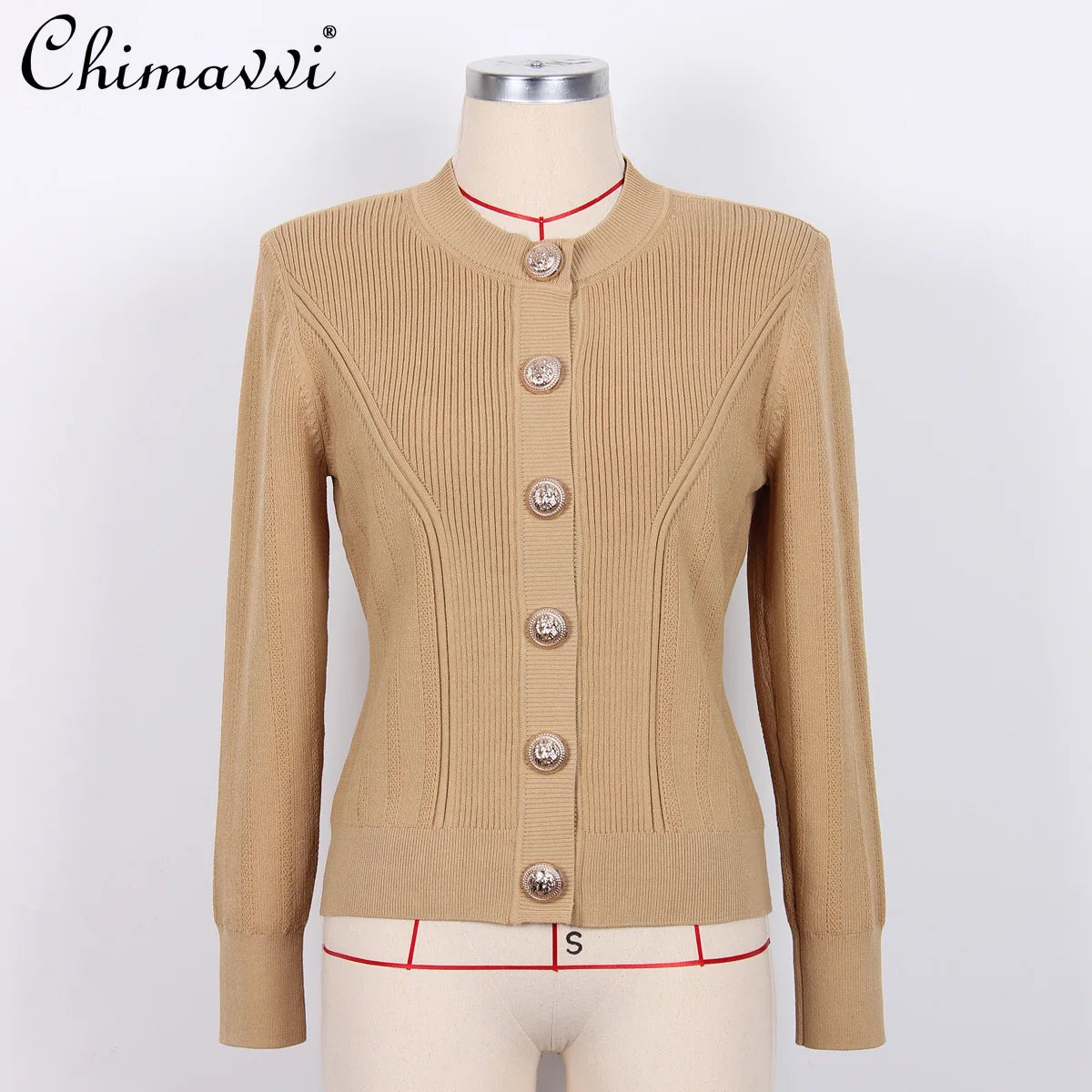 2025 Autumn New Fashion Crew Neck Long-sleeved Top Commuter Single-breasted Slim-fit Sweater Cardigan Jacket for Women