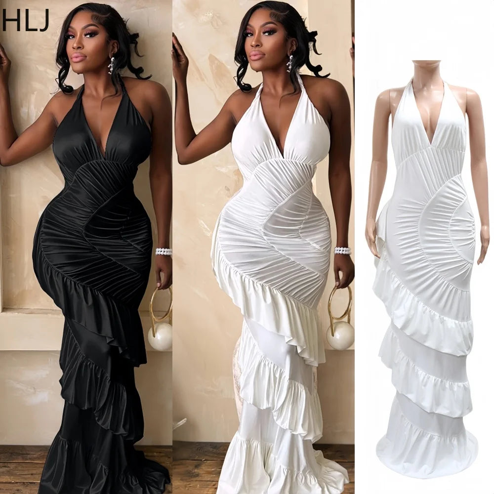 Halter Neck Ruched Satin Mermaid Evening Dress for Women