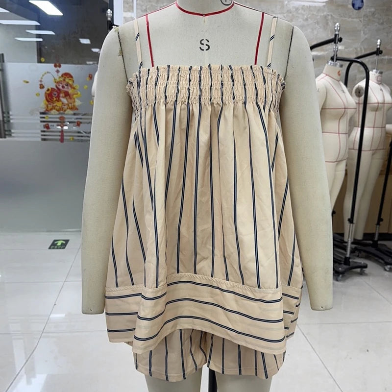 Striped Peplum Cami Top Two Piece Lounge Set for Women