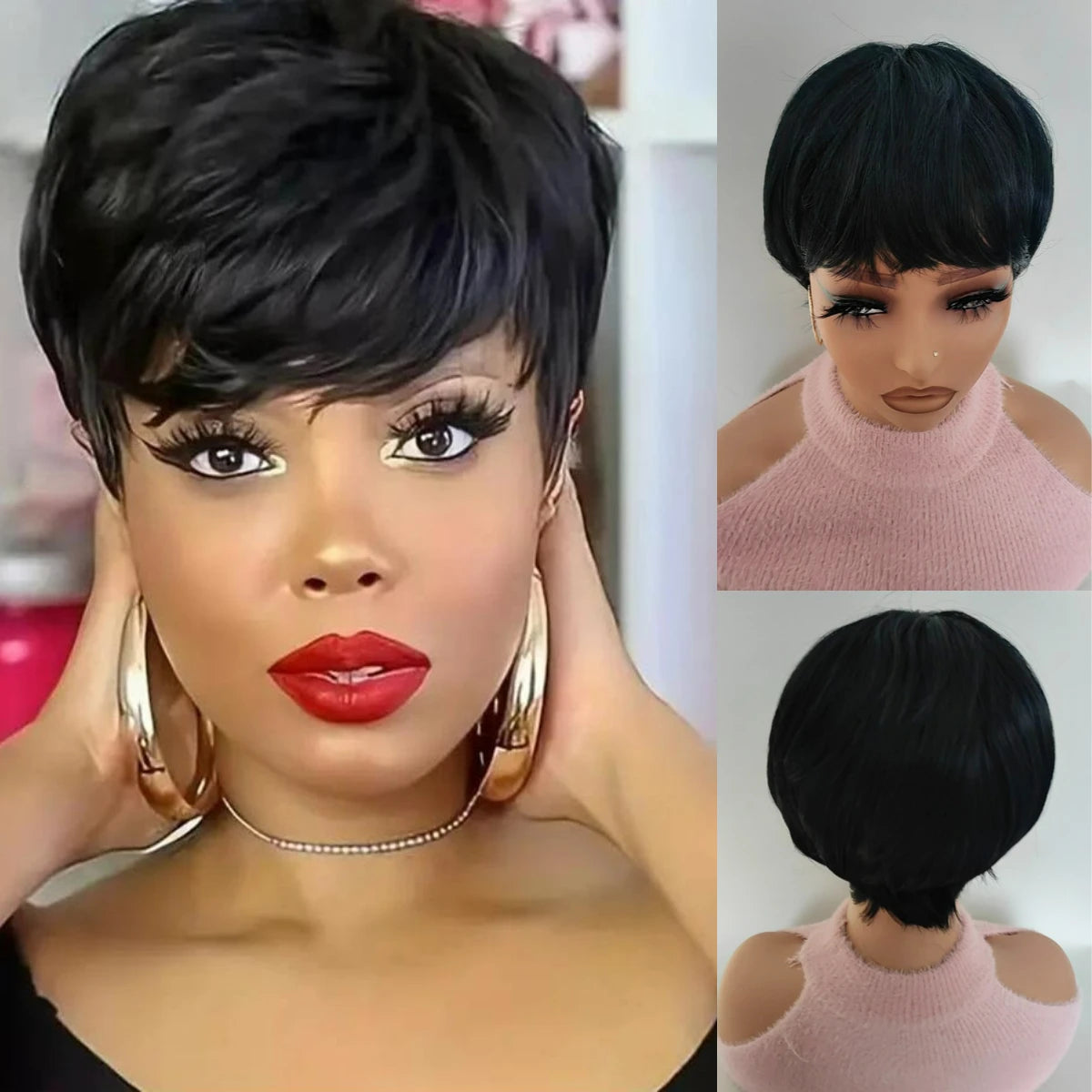 Straight Pixie Cut Synthetic Bob Wig With Comfortable Cap For Women