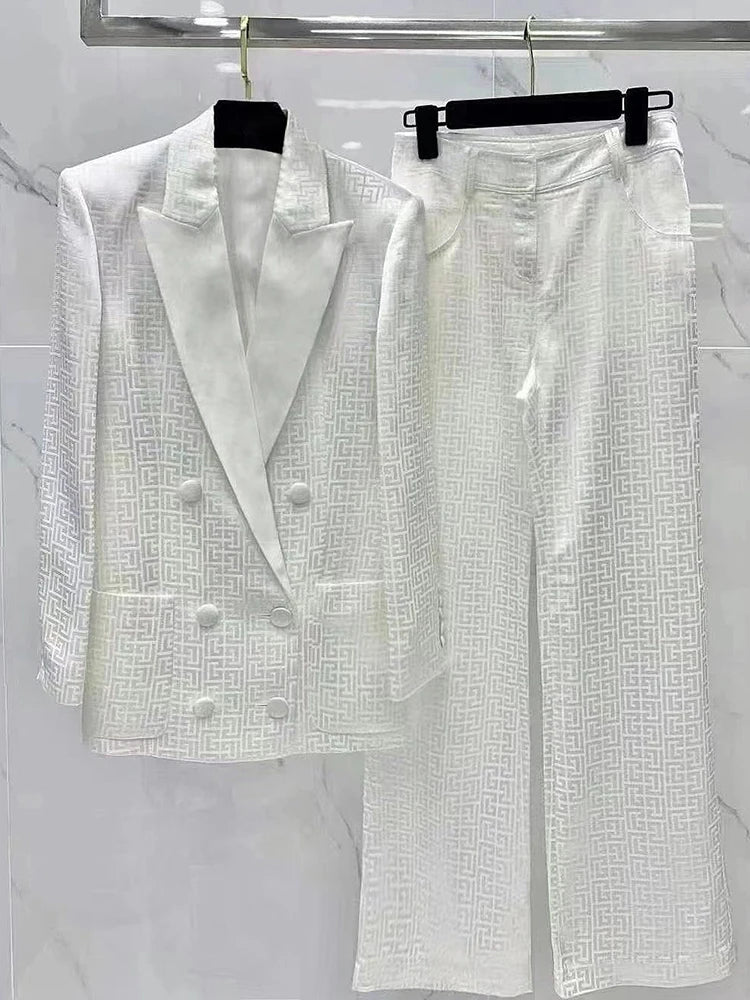 HIGH STREET Newest 2026 Designer Runway Suit Set Women's Double Breasted Buttons Monogram Jacquard Thin Blazer Pants Set 2pcs