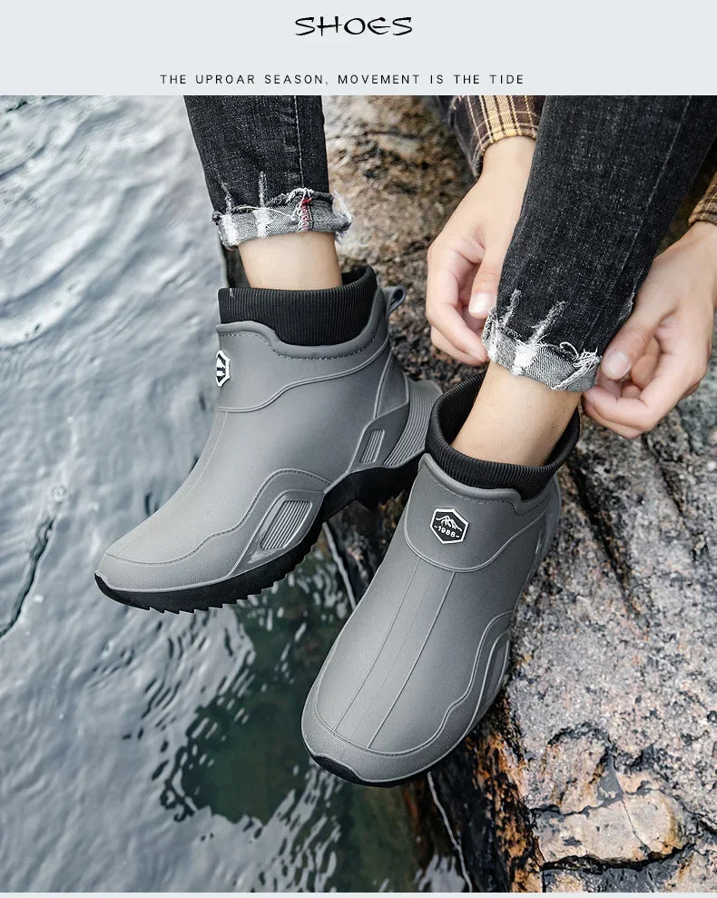 Round Toe Waterproof Ankle Rain Boots