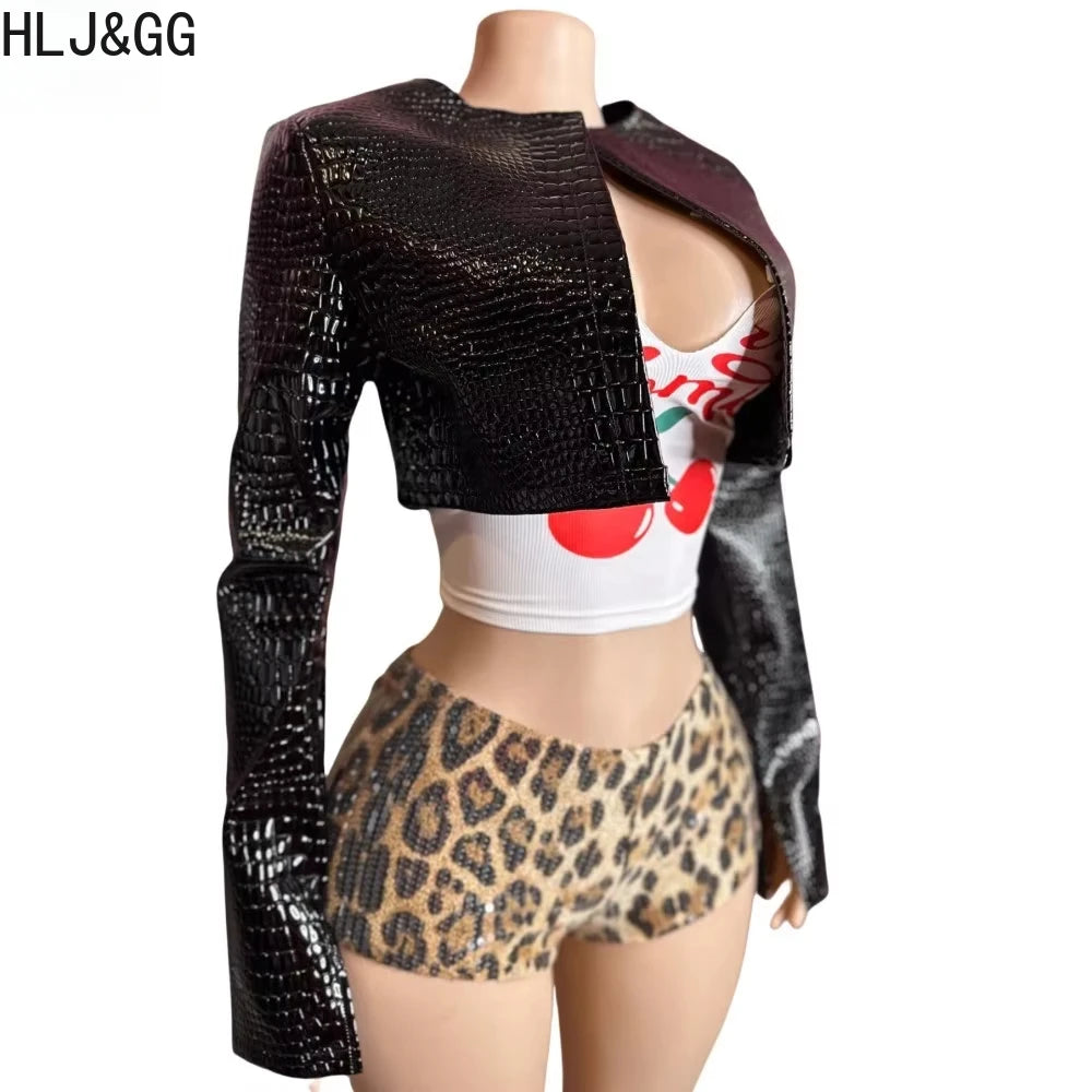 Chic Leopard Print Sequin Three Piece Set for Women