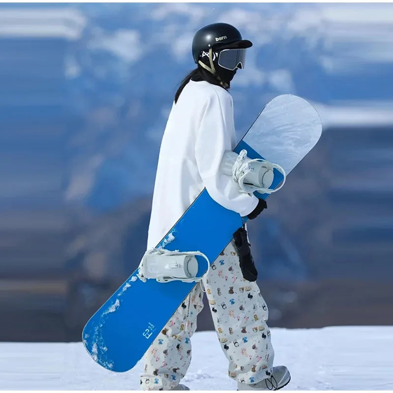 Fleece Lined Two Piece Snowboard Set With Cat And Dog Print for Women