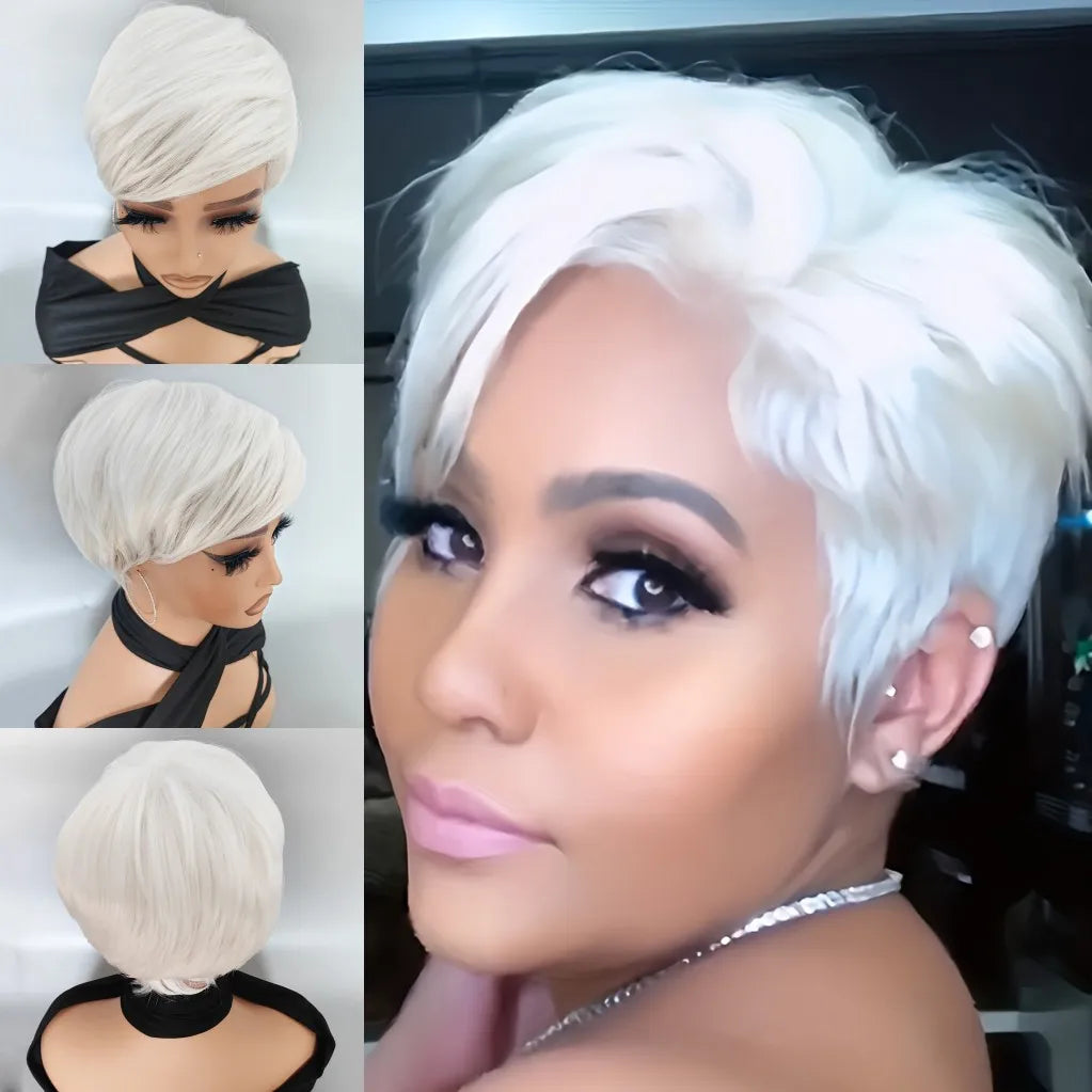 Natural Short Layered Pixie Wig With Bangs For Women