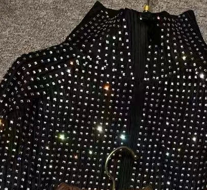 Luxury Style Sparkle Diamonds Autumn Winter 2025 Thick Knitted Cardigan Sweater Women's Long Sleeve Zipper Up Outwear Coat Top
