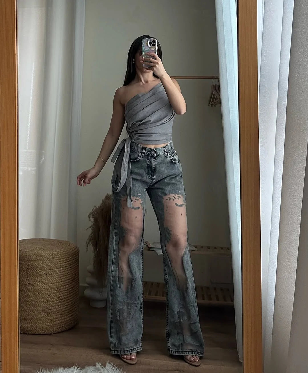 Gothic Ripped Wide Leg High Waisted Jeans