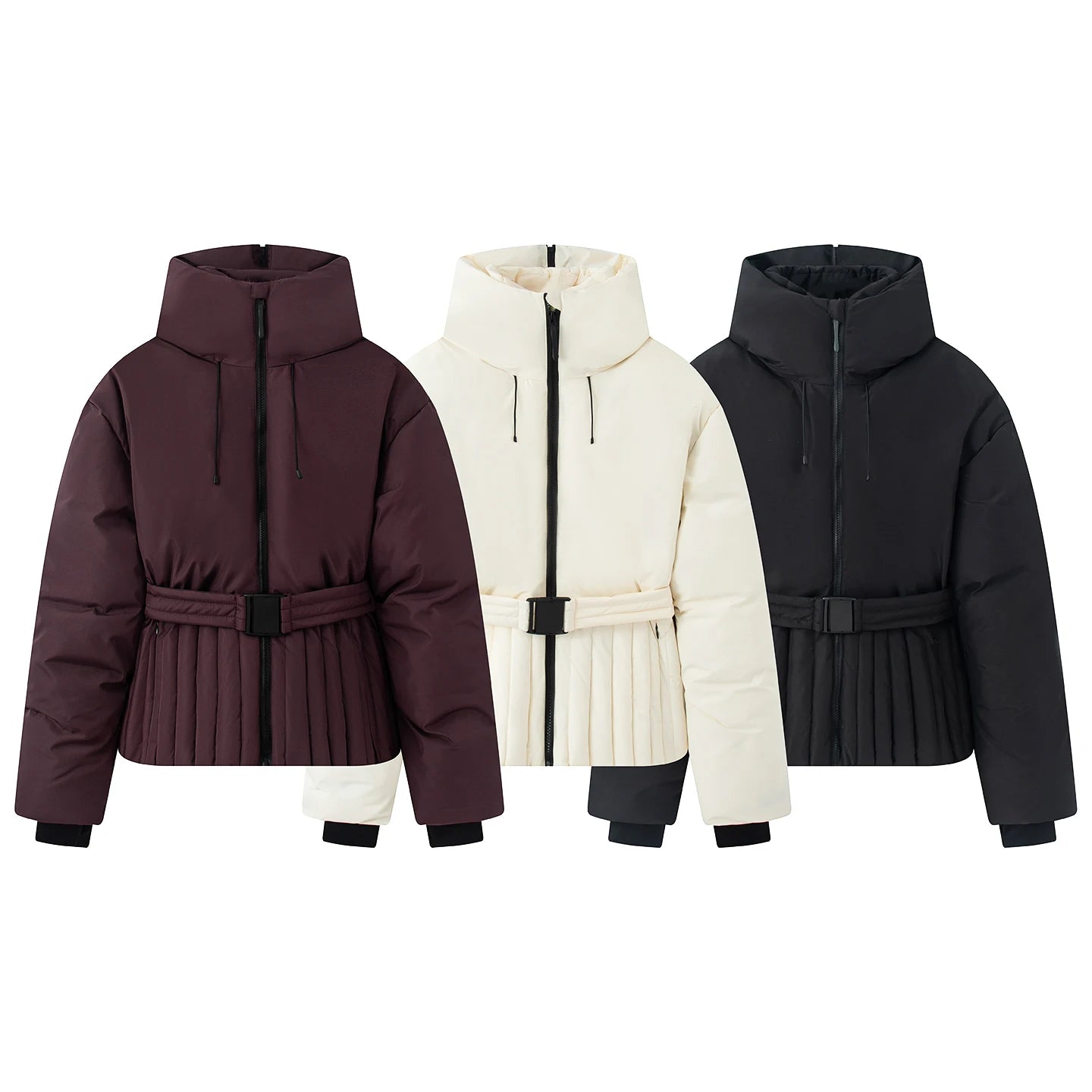 Thick Padded Windproof Burgundy Hooded Winter Parka Jacket For Women
