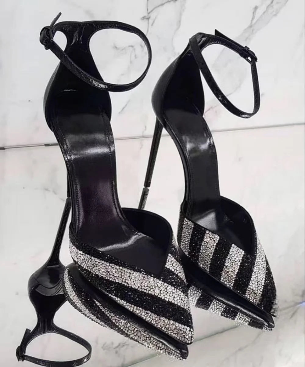 Crystal Embellished Rhinestone Pointed Toe Heeled Sandals for Women