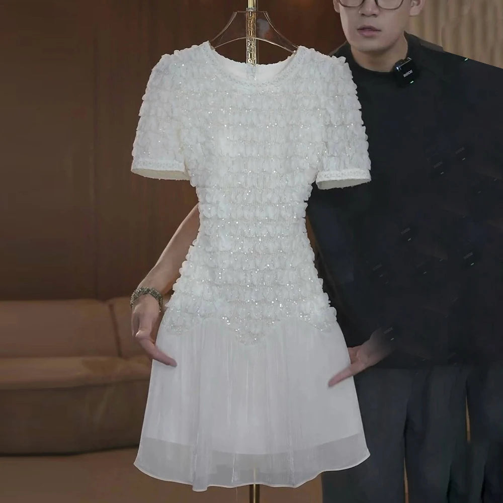 White French Inspired Light Luxury Short Sleeve Dress for Women