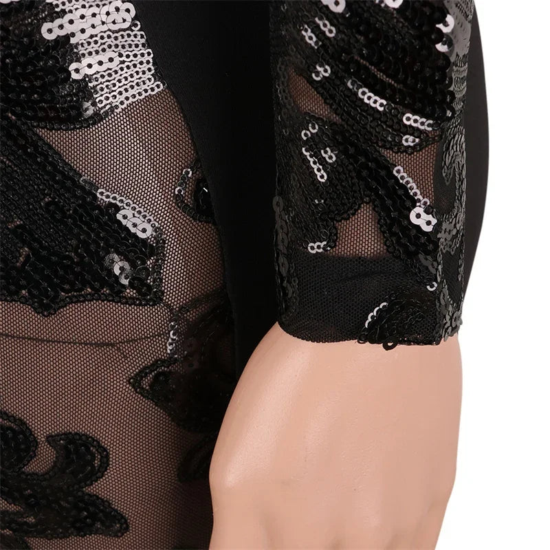 Sparkly Sequin Mesh Patchwork Evening Jumpsuit for Women