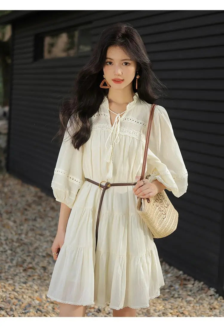 Vacation Style Boho Chic Lace Up Midi Dress for Women