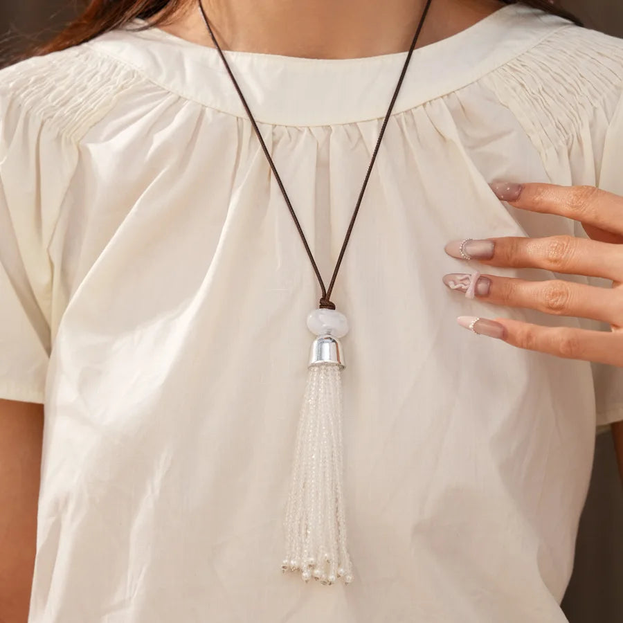 Glass Beaded Tassel Pendant Necklace