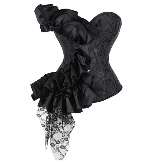 Black Lace Ruffle Corset Top