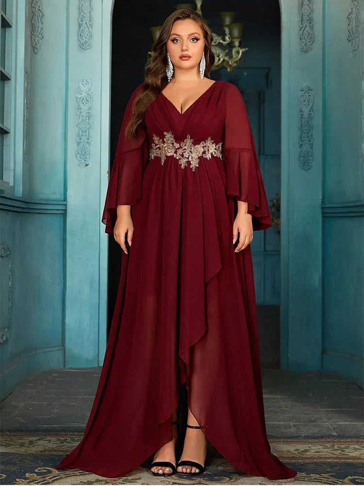 Plus Size V-Neck Chiffon Evening Dress